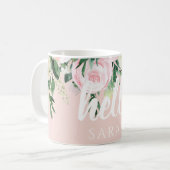 Modern Pastel Roze Bloemen Hallo en u noemt Koffiemok (Voorkant links)