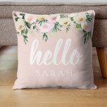 Modern Pastel Roze Bloemen Hallo en u noemt Kussen<br><div class="desc">Modern Pastel Roze Bloemen Hallo en u noemt</div>