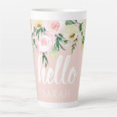 Modern Pastel Roze Bloemen Hallo en u noemt Latte Mok (Voorkant)