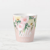 Modern Pastel Roze Bloemen Hallo en u noemt Latte Mok (Voorkant)
