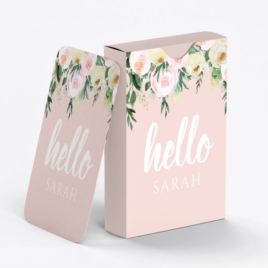 Modern Pastel Roze Bloemen Hallo en u noemt Pokerkaarten