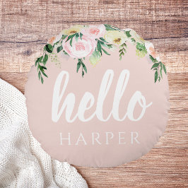 Modern Pastel Roze Bloemen Hallo en u noemt Rond Kussen