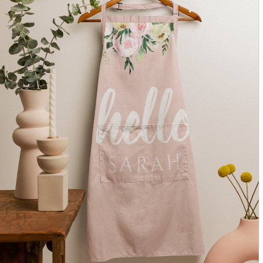 Modern Pastel Roze Bloemen Hallo en u noemt Schort