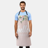 Modern Pastel Roze Bloemen Hallo en u noemt Schort (Gedragen)