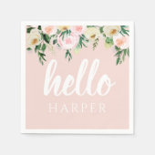 Modern Pastel Roze Bloemen Hallo en u noemt Servet (Voorkant)
