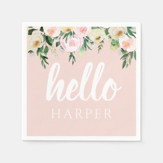 Modern Pastel Roze Bloemen Hallo en u noemt Servet (Voorkant)