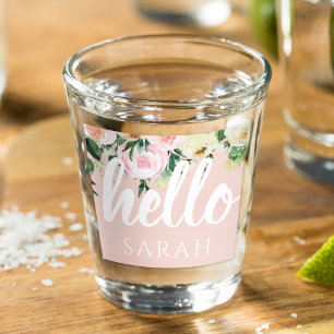 Modern Pastel Roze Bloemen Hallo en u noemt Shot Glas