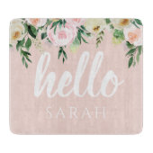 Modern Pastel Roze Bloemen Hallo en u noemt Snijplank (Voorkant)