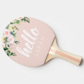 Modern Pastel Roze Bloemen Hallo en u noemt Tafeltennisbatje (Zijkant)