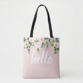Modern Pastel Roze Bloemen Hallo en u noemt Tote Bag (Voorkant)