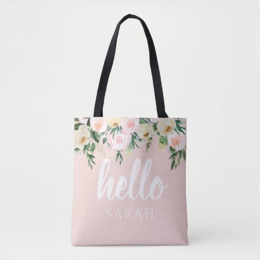 Modern Pastel Roze Bloemen Hallo en u noemt Tote Bag (Voorkant)