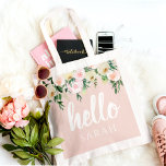 Modern Pastel Roze Bloemen Hallo en u noemt Tote Bag<br><div class="desc">Modern Pastel Roze Bloemen Hallo en u noemt</div>