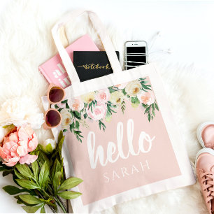 Modern Pastel Roze Bloemen Hallo en u noemt Tote Bag