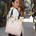 Modern Pastel Roze Bloemen Hallo en u noemt Tote Bag<br><div class="desc">Modern Pastel Roze Bloemen Hallo en u noemt</div>