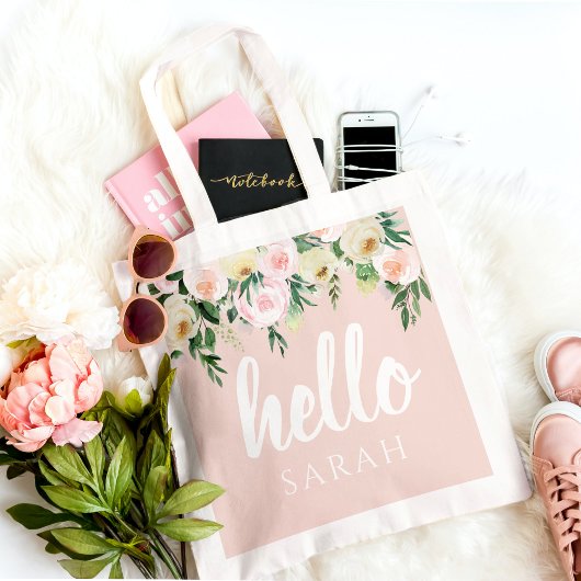 Modern Pastel Roze Bloemen Hallo en u noemt Tote Bag