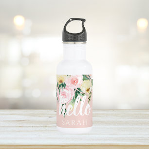 Modern Pastel Roze Bloemen Hallo en u noemt Waterfles