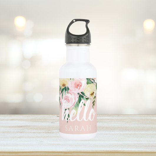 Modern Pastel Roze Bloemen Hallo en u noemt Waterfles