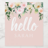 Modern Pastel Roze Bloemen Hallo en u noemt Wijn Etiket (Enkel label)