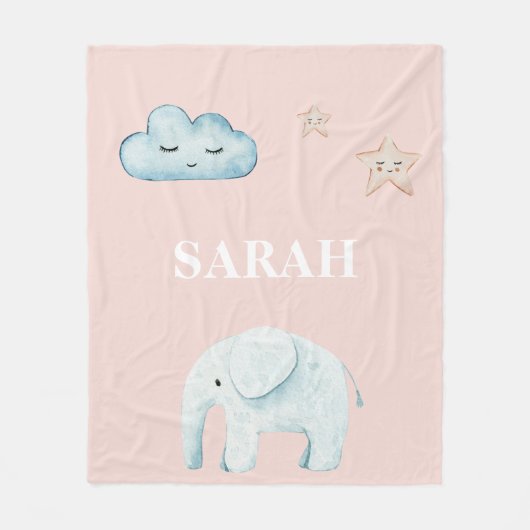Modern Pastel Roze & Blue Child Name Fleece Deken (Voorkant)