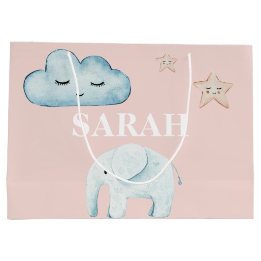 Modern Pastel Roze & Blue Child Name Groot Cadeauzakje (Achterkant)