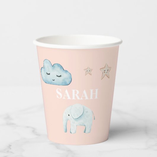 Modern Pastel Roze & Blue Child Name Papieren Bekers (Voorkant)
