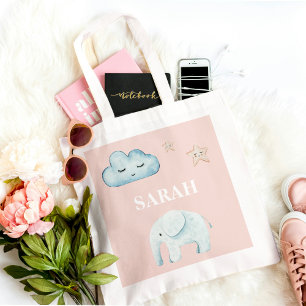 Modern Pastel Roze & Blue Child Name Tote Bag