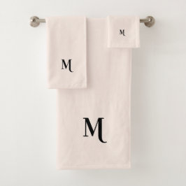 Modern Pastel Roze Elegant Zwart Monogram Initiaal Bad Handdoek