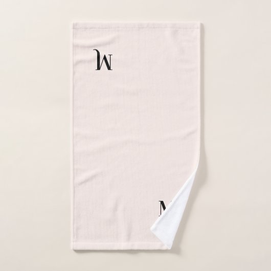 Modern Pastel Roze Elegant Zwart Monogram Initiaal Bad Handdoek (Handdoek)
