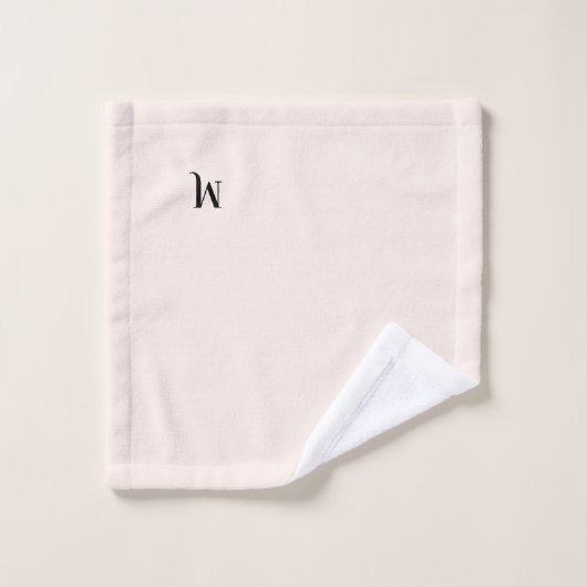 Modern Pastel Roze Elegant Zwart Monogram Initiaal Bad Handdoek (Wasdoekje)