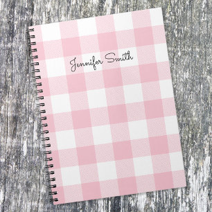 Modern Pastel Roze en White Gingham Check Notitieboek
