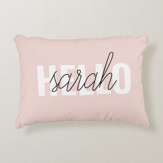 Modern Pastel Roze Hallo en u noemt Accent Kussen (Voorkant)