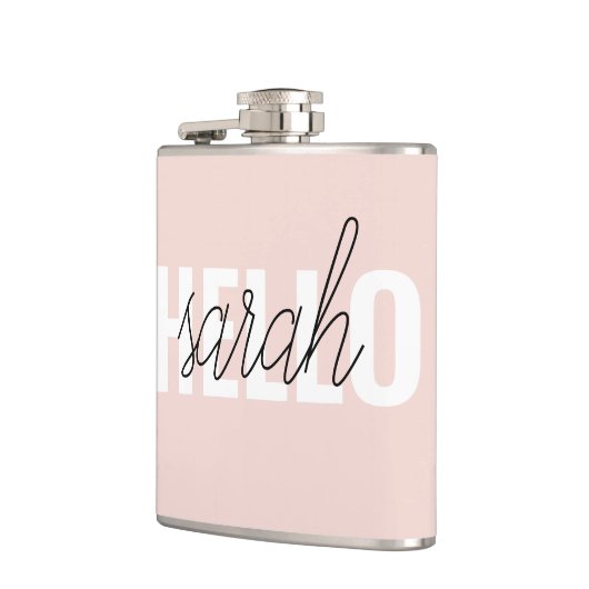 Modern Pastel Roze Hallo en u noemt Heupfles (Links)