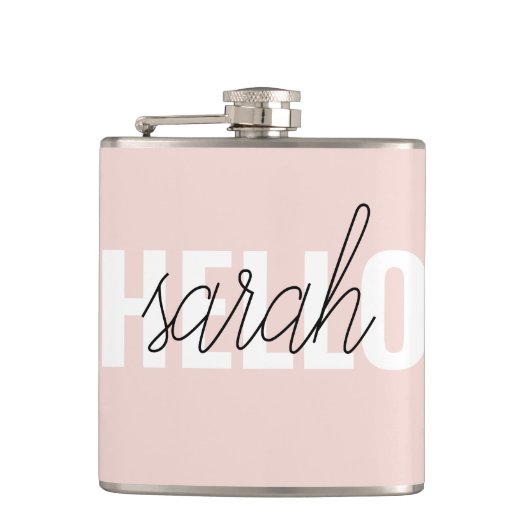 Modern Pastel Roze Hallo en u noemt Heupfles (Voorkant)