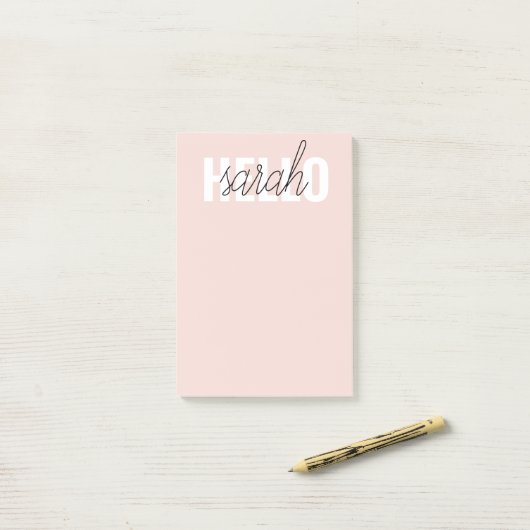 Modern Pastel Roze Hallo en u noemt Post-it® Notes (Op bureau)