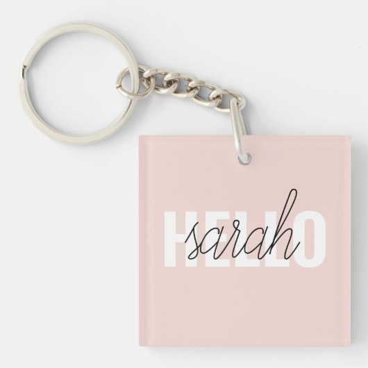 Modern Pastel Roze Hallo en u noemt Sleutelhanger (voorkant)