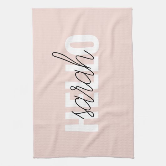 Modern Pastel Roze Hallo en u noemt Theedoek (Verticaal)