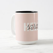 Modern Pastel Roze Hallo en u noemt Tweekleurige Koffiemok (Voorkant links)