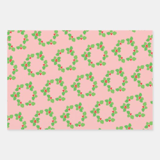 Modern Pastel Roze Kerstmis Inpakpapier Vel (Voorkant)