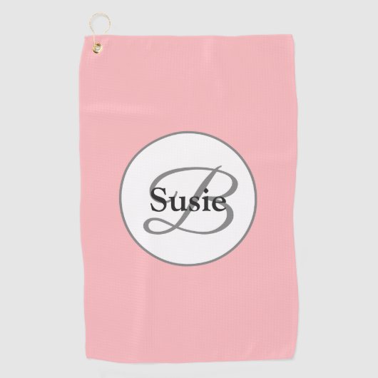 Modern Pastel Roze Monogram Naam Dames Golfhanddoek (Voorkant)