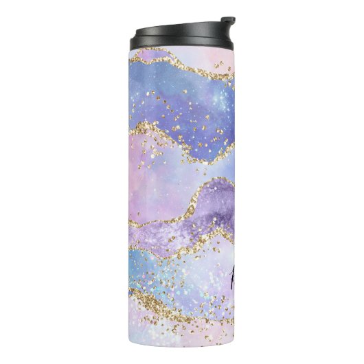 Modern Pastel Roze Paarse Glitter Thermosbeker (Gedraaid links)