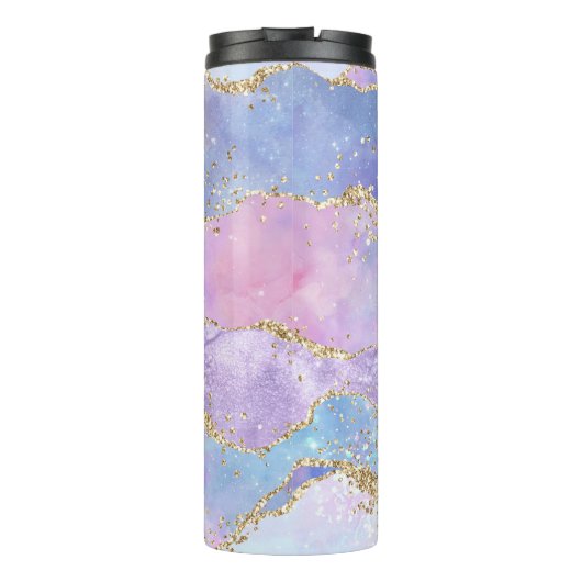 Modern Pastel Roze Paarse Glitter Thermosbeker (Achterkant)