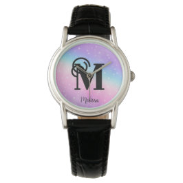 Modern Pastel Roze Paarse Monogram Naam Horloge