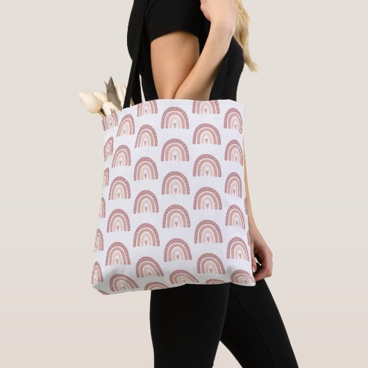 Modern Pastel Roze Rainbow Boho Pattern Jouw naam Tote Bag (Dichtbij)