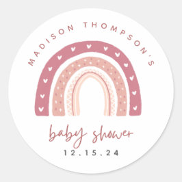 Modern Pastel Roze regenboogBaby shower Ronde Sticker