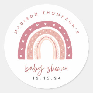 Modern Pastel Roze regenboogBaby shower Ronde Sticker