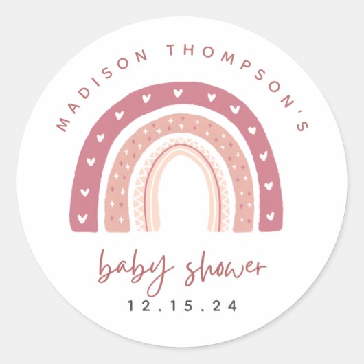 Modern Pastel Roze regenboogBaby shower Ronde Sticker (Voorkant)