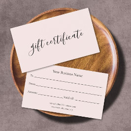 Modern pastel roze relatiegeschenk certificaat visitekaartje