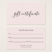 Modern pastel roze relatiegeschenk certificaat visitekaartje (Voorkant /achterkant)