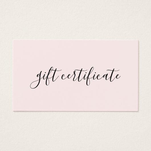 Modern pastel roze relatiegeschenk certificaat visitekaartje (Voorkant)
