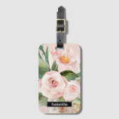 Modern Pastel Roze Waterverf Flowers & Name Bagagelabel (Voorkant (verticaal))